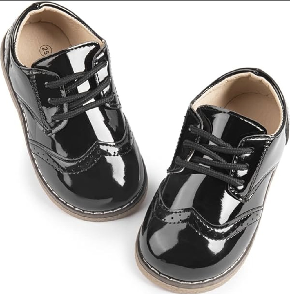 Meckior Unisex Toddler's 7 Black Faux Leather Lace Up Oxford Dress Shoes H15-36
